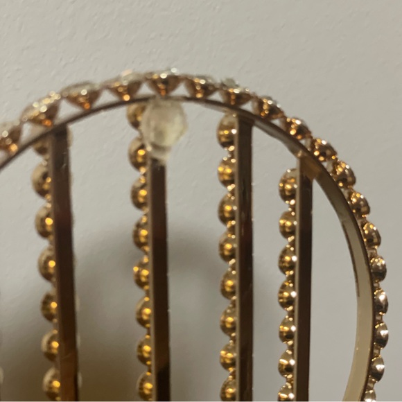 Metallic Cage Evening Bag with Pearls & Rhinestones Bucket Clutch Purse - Picture 13 of 14